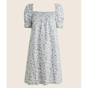 J. crew Mini Dress White Floral Smocked Puff Sleeve Square Neck Cottagecore